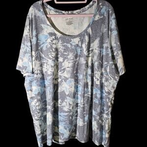 Lane Bryant Blue and Gray Floral Short Sleeve Top